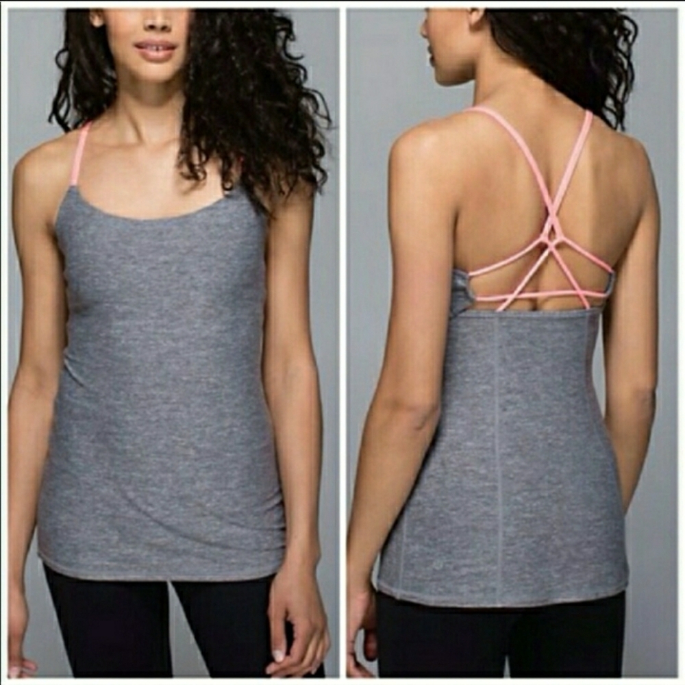 Lululemon Dancing Warrior Grey Pink Strappy Racerback Tank Top SZ 6